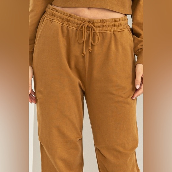 229B. High Waisted Draw String Sweatpants - Brown - Picture 5 of 5